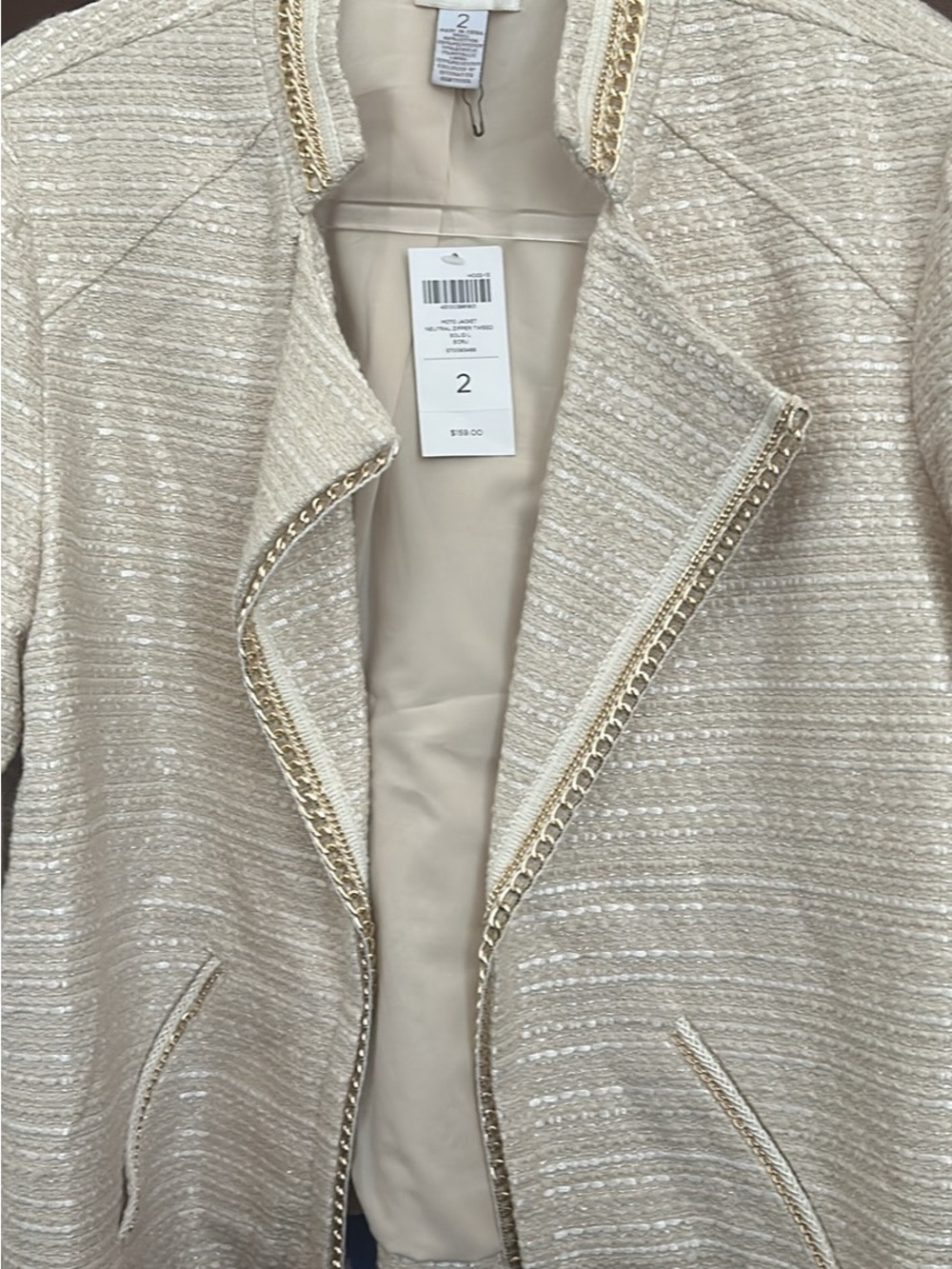 NWTChico's Cream Tweed Blazer with Gold Chain Trim
